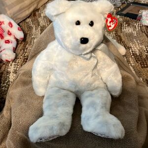 Ty Beanie Buddy The Beginning 9” beat white and grey iridescent stars silver bow